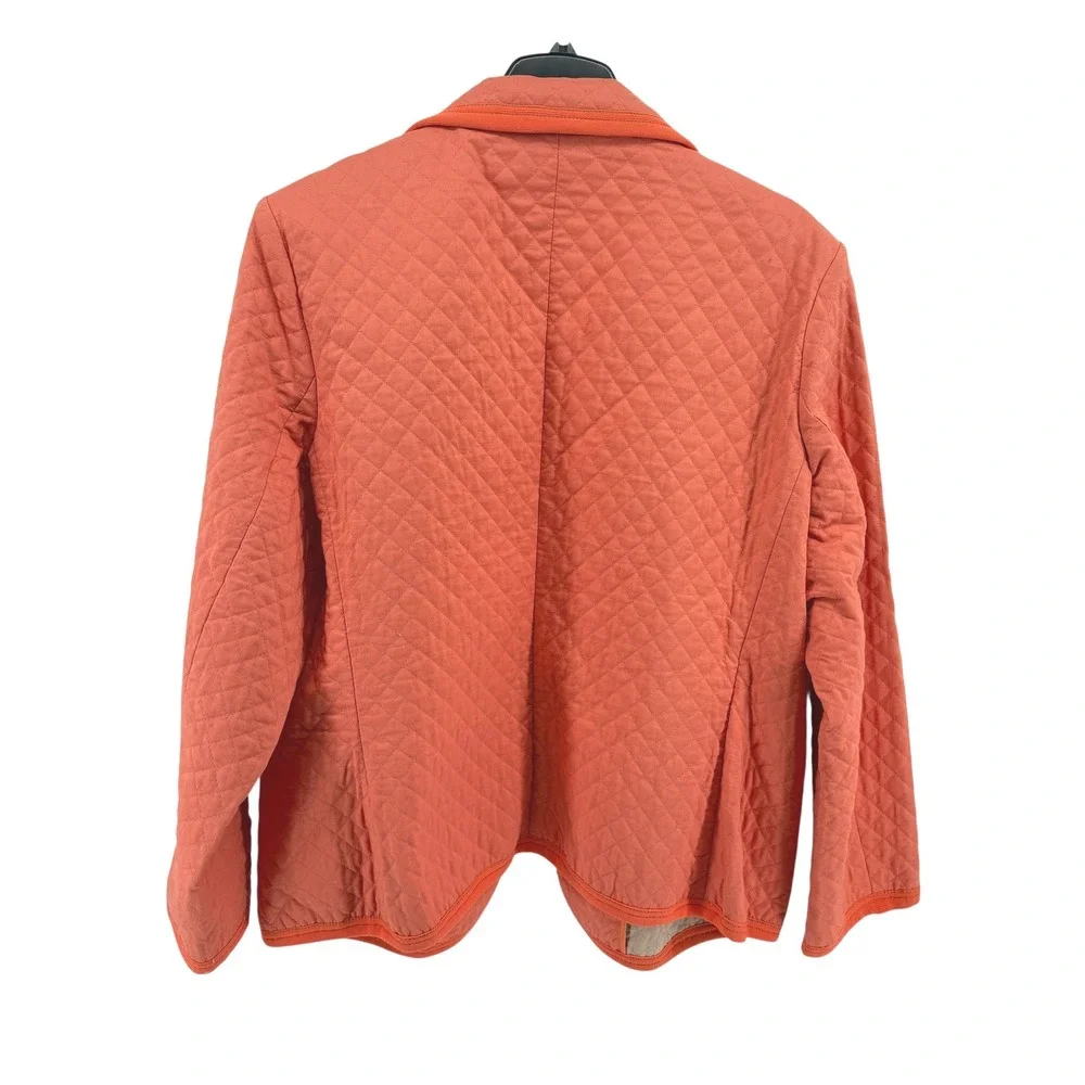 Evan Picone Womens 20W Pre-Owned Quilted Blazer Coral Orange Trim Open Barn Coat